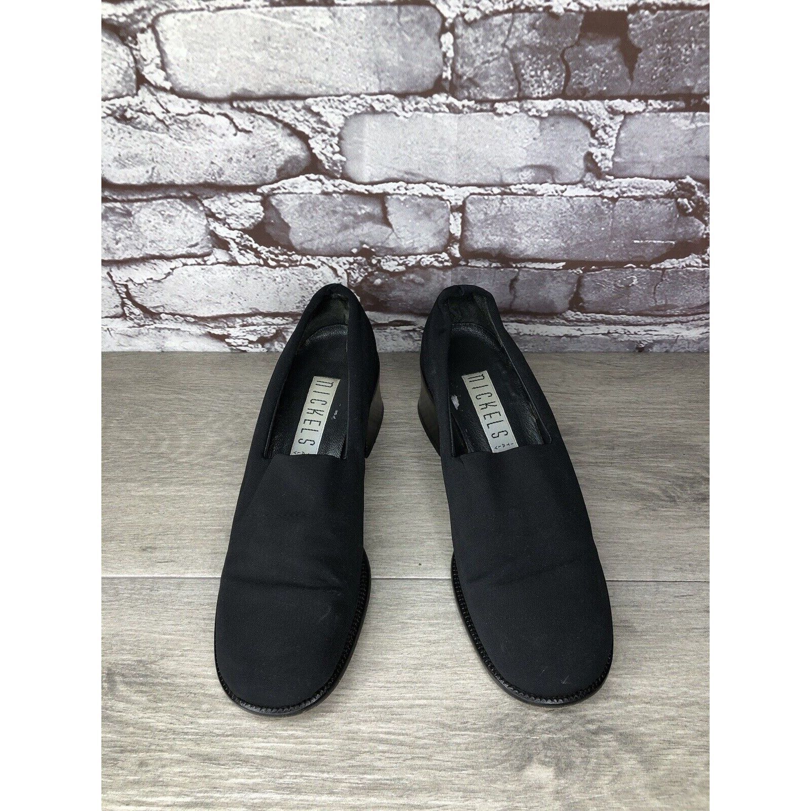Other Nickels VTG Black Fabric Stretchy Loafers Pump Block Heels W Size US 6 / IT 36 - 19 Thumbnail