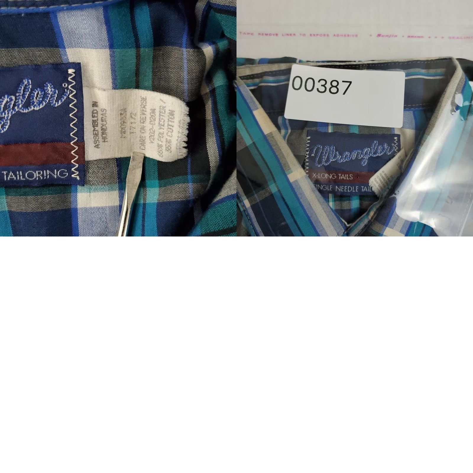 Wrangler VINTAGE Wrangler Button-Up Shirt Mens 17.5 Blue Green Plaid Pearl Snap X-Long Tails Cowboy 90s Style Snap Tailoring Wrangler Brand Size ONE SIZE - 8 Thumbnail