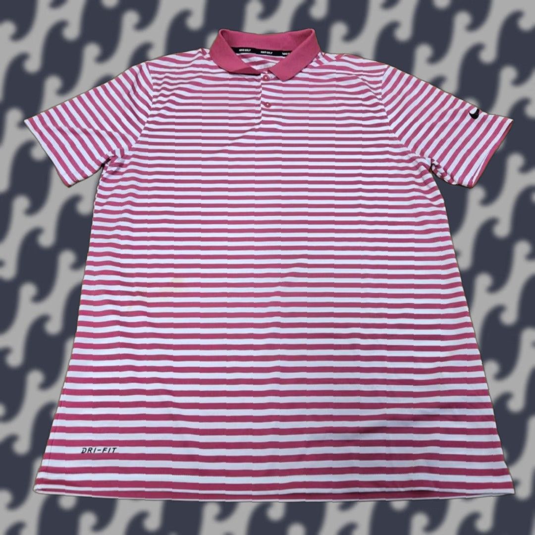 Nike Nike Dri-Fit Polo Shirt Mens M Pink White Striped Athletic Performance Golf Polo Size US M / EU 48-50 / 2 - 1 Thumbnail