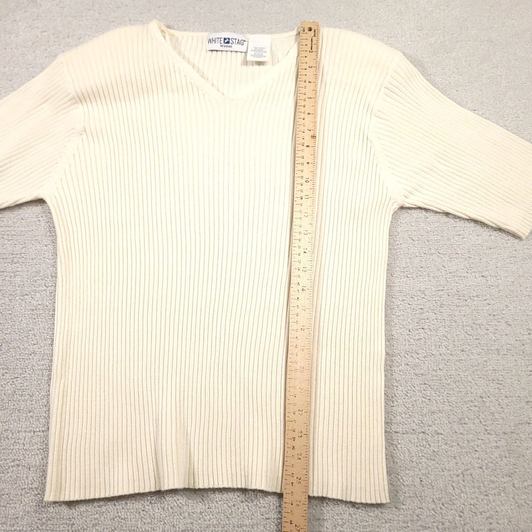 Vintage VINTAGE White Stag Ribbed Short Sleeve Top 22W Ivory Stretch Shoulder Pads Shirt Womens 22W Plus Vintage 80s 90s Classic Folk Bohemian Casual Workwear Size 3XL / US 20-22 - 4 Thumbnail