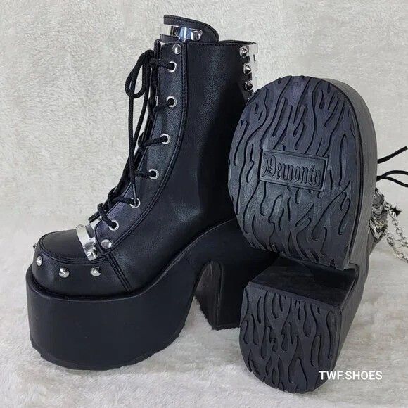 Other DEMONIA Camel 208 Stacked Black Platform Goth Punk Chain Cha Size US 10 / IT 40 - 5 Thumbnail