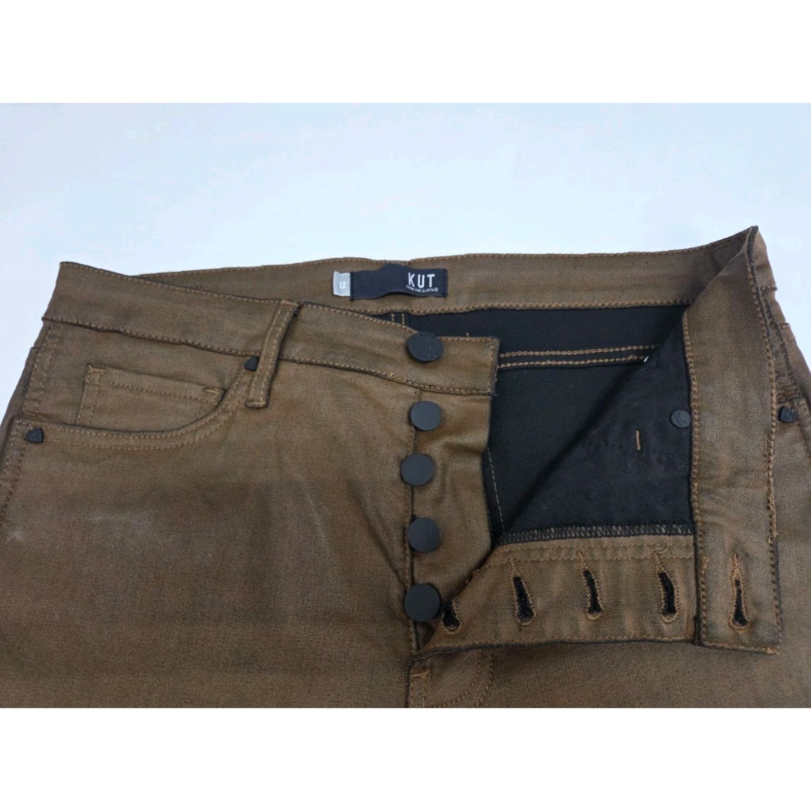 Vintage VINTAGE? No. Kut From The Kloth Women's Brown Jeans Pants No Hem 12 #8386 Size 34" / US 12 / IT 48 - 3 Thumbnail
