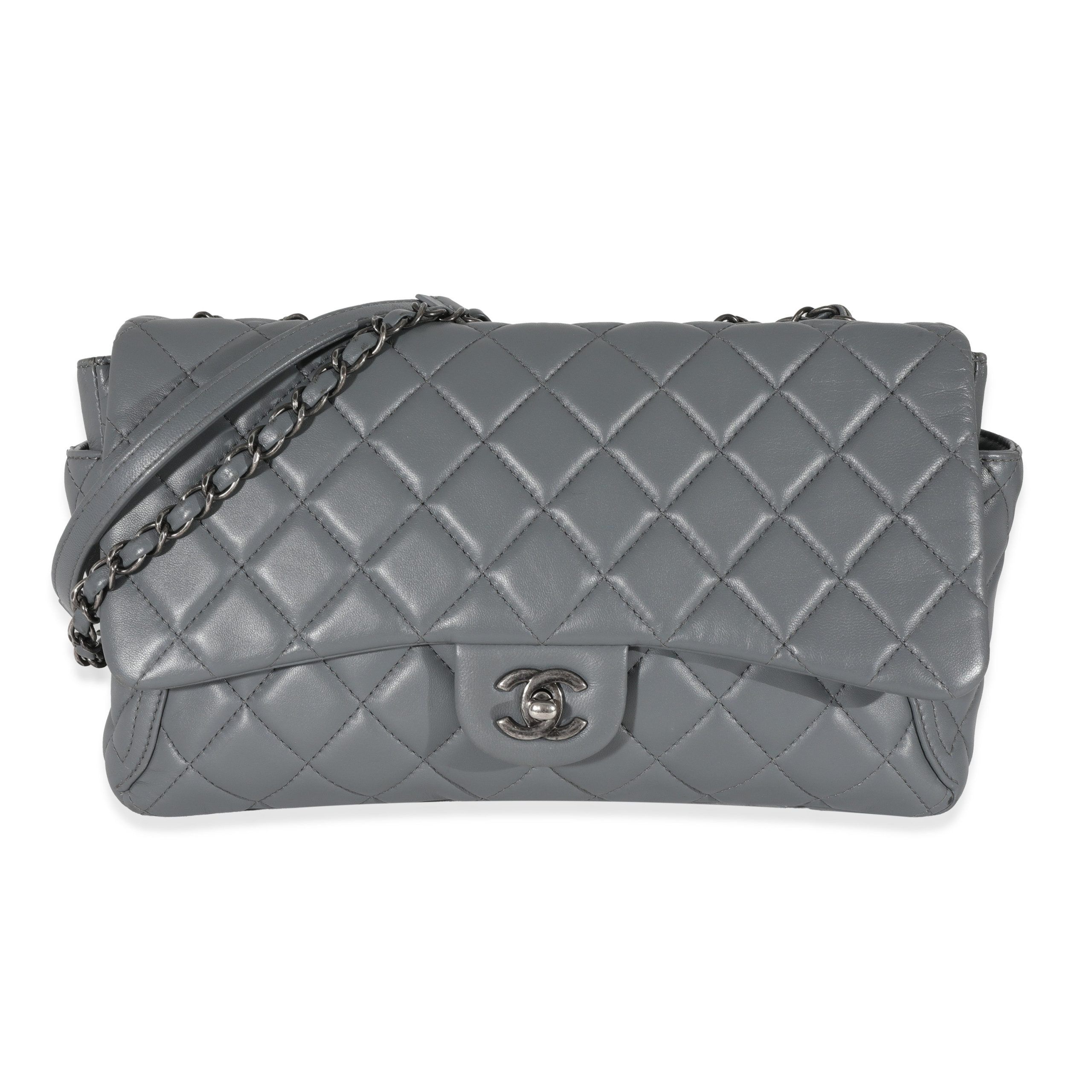 image of Chanel Dark Grey Lambskin Around Pockets Flap Bag in Black, Women's
