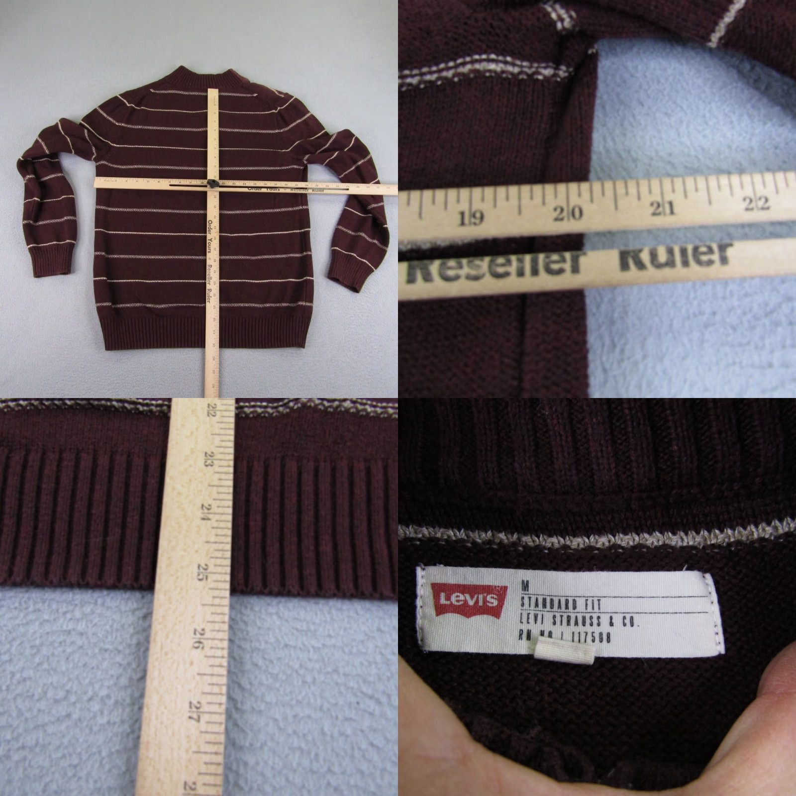 Levi's Levi's Sweater Mens Medium Red White Striped Henley Mock Neck Cotton Pullover Knit Long Sleeve Shirt Mens M Red Henley Sweater Size US M / EU 48-50 / 2 - 8 Thumbnail
