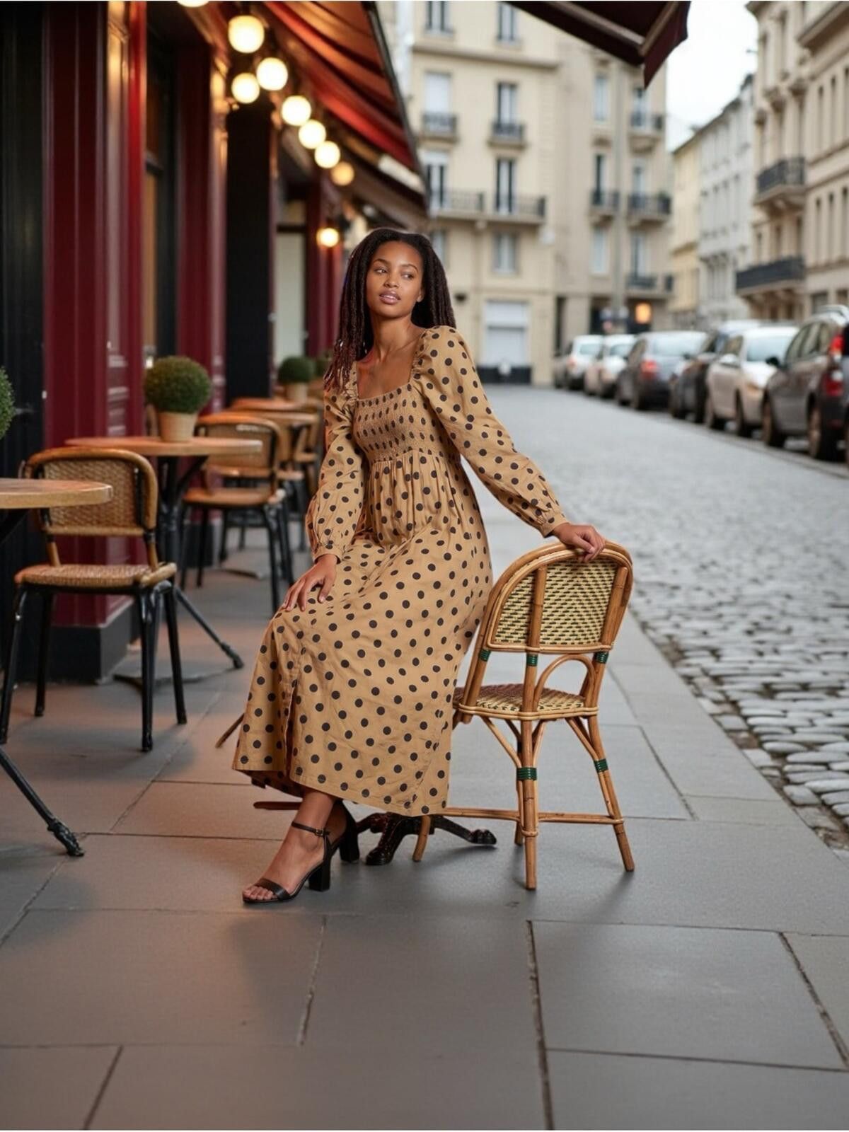 Other Faithfull the Brand Beige Midi Dress with Black Polka Dots Size S / US 4 / IT 40 - 1 Thumbnail