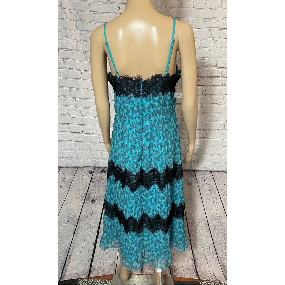 NWT New Anthropologie FOXIEDOX Teal Pleated Black Lace Dres
