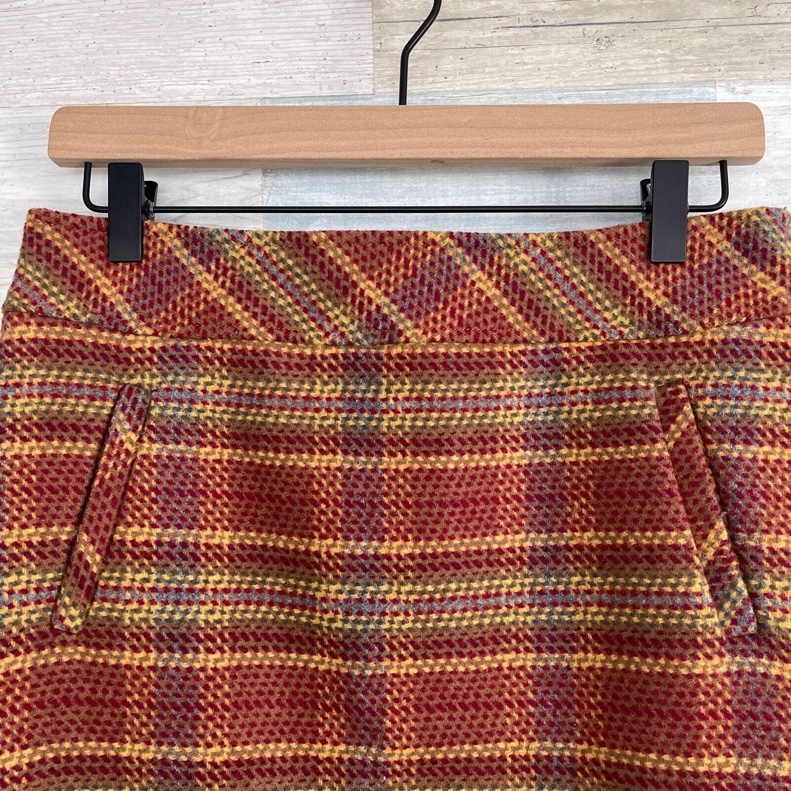 Other Talbots Tweed Wool Pencil Skirt Red Brown Plaid Pockets 2P Size 29" - 2 Thumbnail