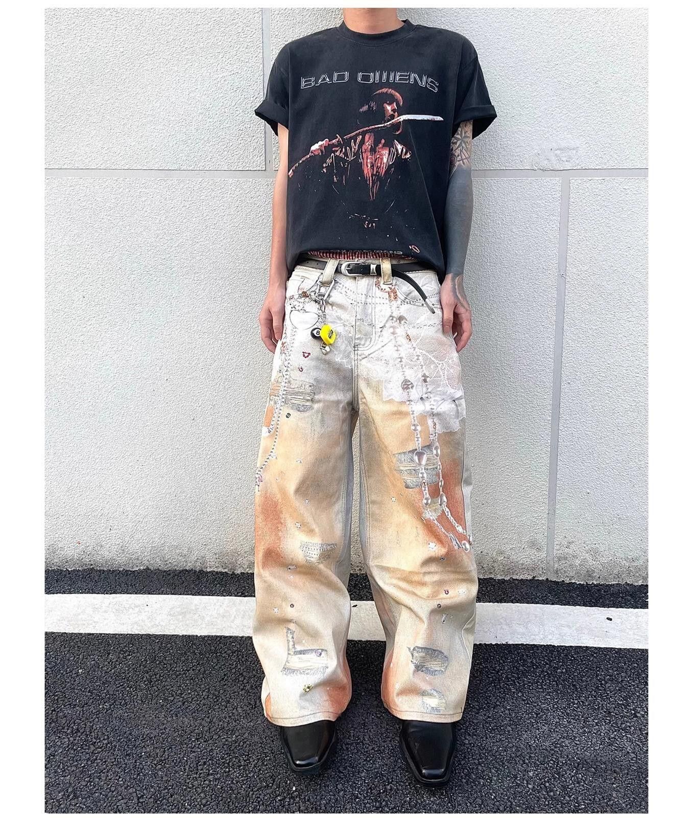 Jean 3d Print Orange Distressed Wide Leg Jeans Size US 30 / EU 46 - 4 Thumbnail