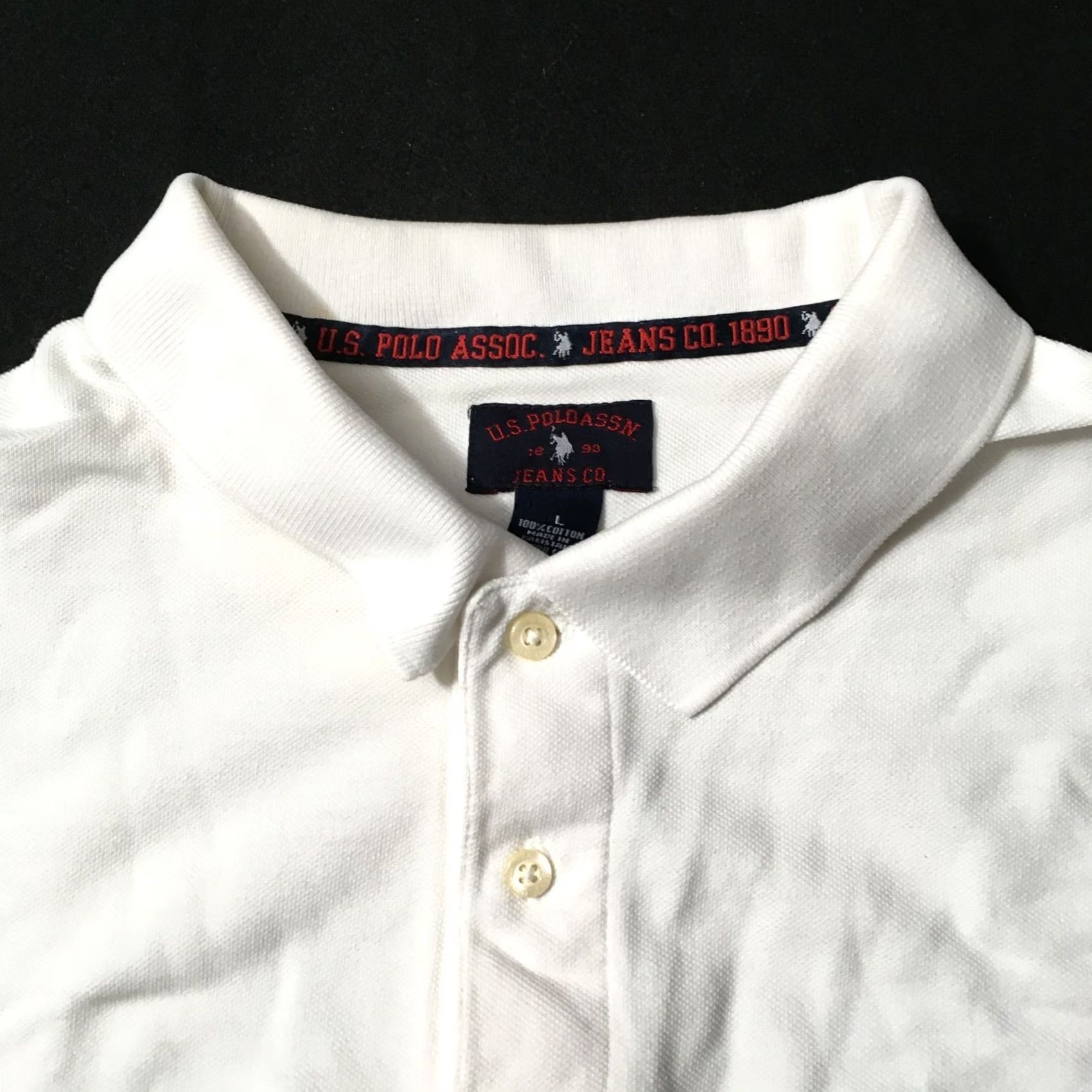 U.S. Polo Assn. US Polo Assn. Men's Polo Shirt L White 100% Cotton Short Sleeve Logo Striped Casual Vintage: No Size US L / EU 52-54 / 3 - 2 Thumbnail
