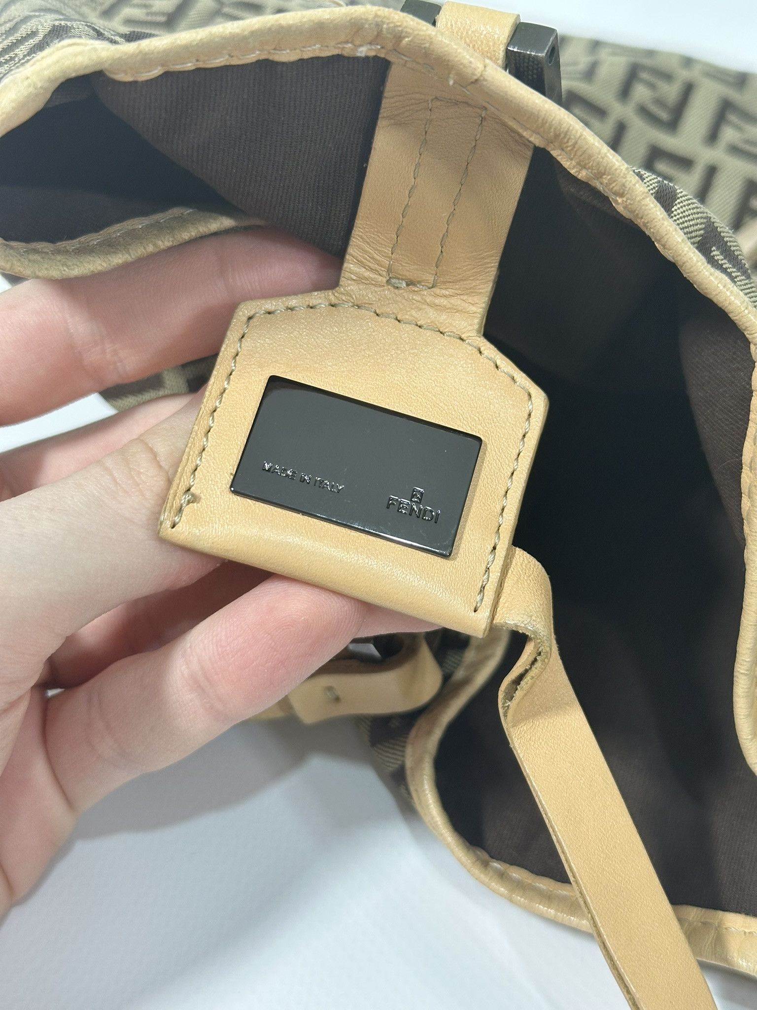 Fendi Fendi Zucchino Tote Bag Vintage FF Monogram Logo Cloth Beige Size ONE SIZE - 16 Thumbnail
