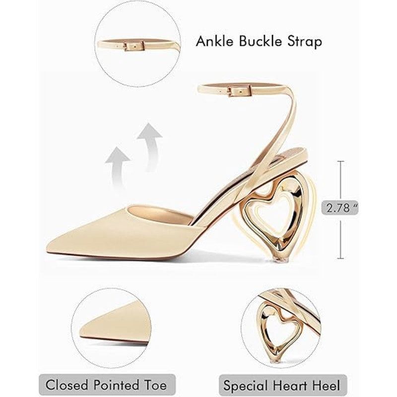 Other Coutgo Women's Size 8 Champagne Tan Closed Toe Heart Heels Size US 8 / IT 38 - 2 Thumbnail
