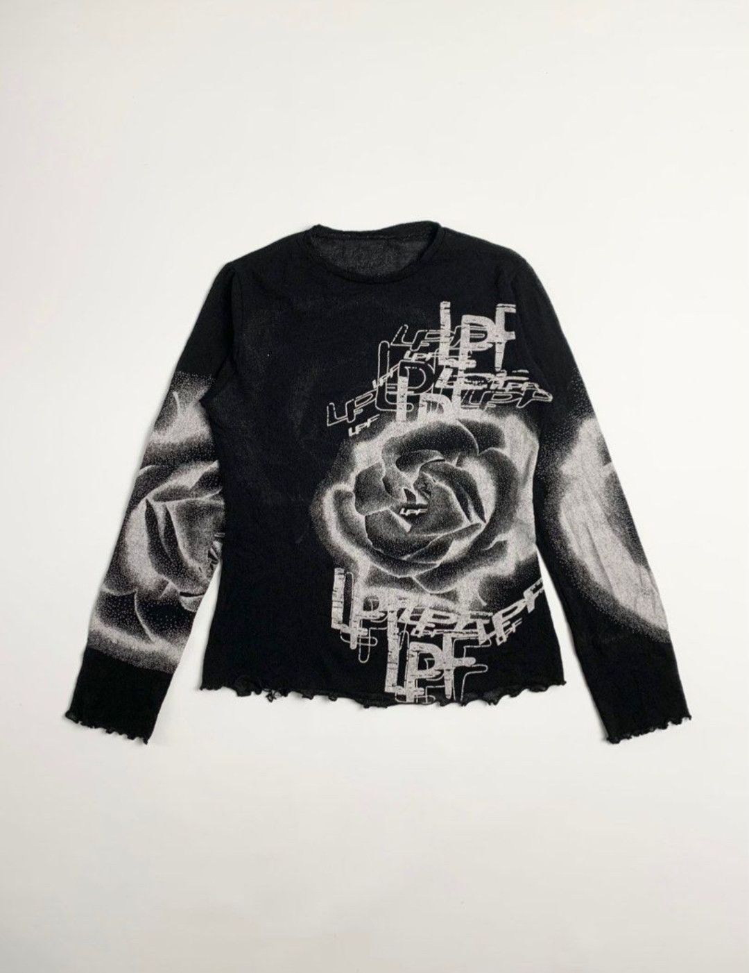 Japanese Brand Y2K LPF Mesh Top With Grayscale Rose Graphic Size M / US 6-8 / IT 42-44 - 1 Thumbnail