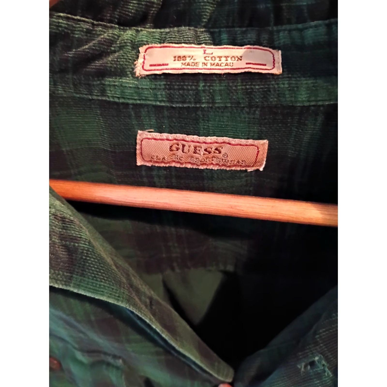 Guess VINTAGE GUESS Shirt Men L Green Plaid Corduroy Made In Macau Long Sleeve Button-Up Size US L / EU 52-54 / 3 - 3 Thumbnail