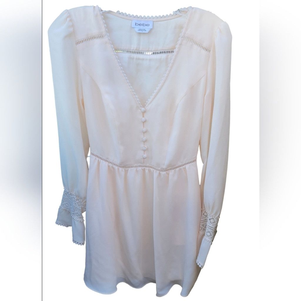 Bebe NWOT BEBE Longsleeve Lace Cream Pink Dress Size XS / US 0-2 / IT 36-38 - 2 Thumbnail