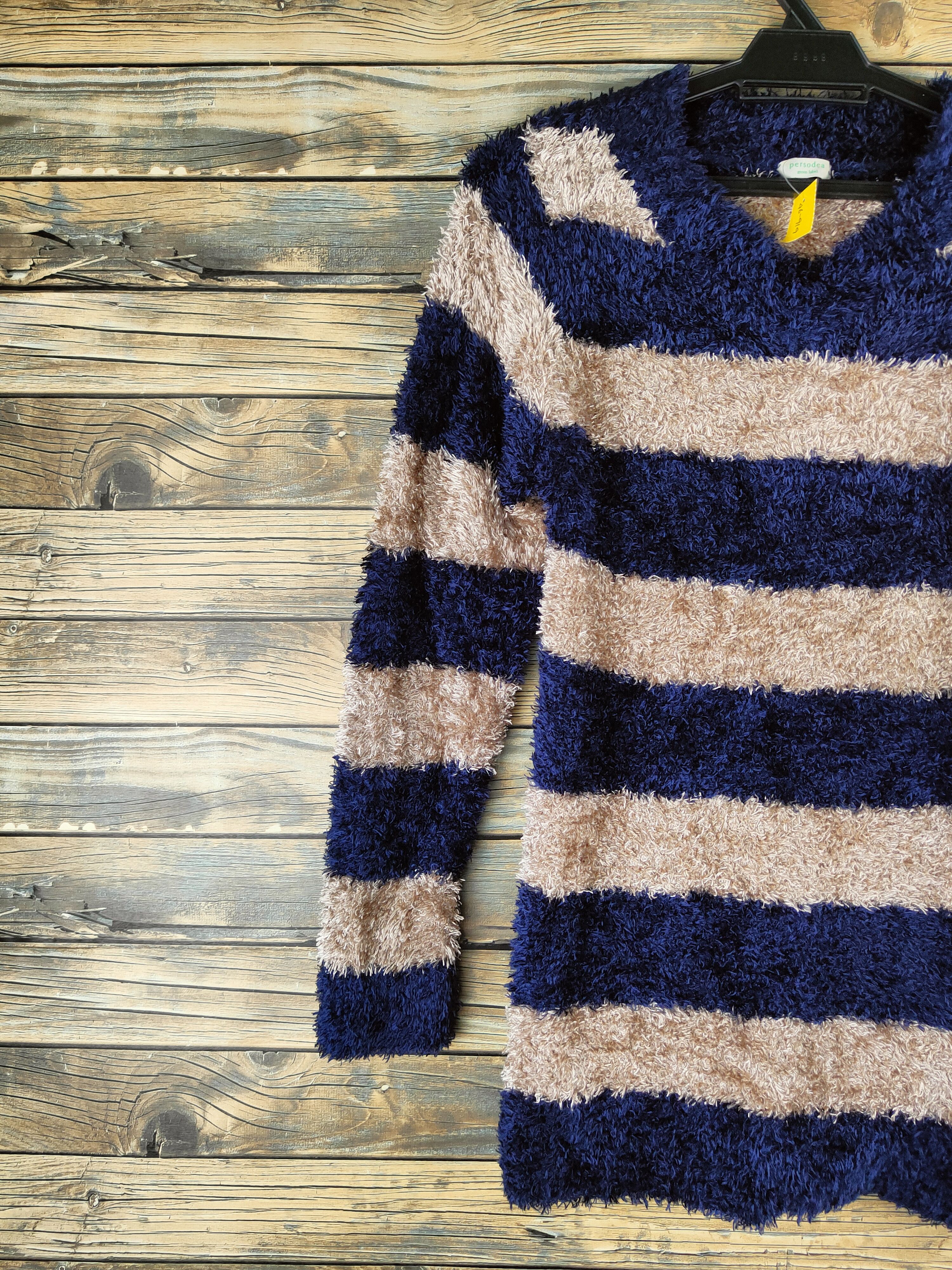 Japanese Brand DL Persodea Navy Brown Fur Mohair Knitwear #46-919 Size S / US 4 / IT 40 - 3 Thumbnail