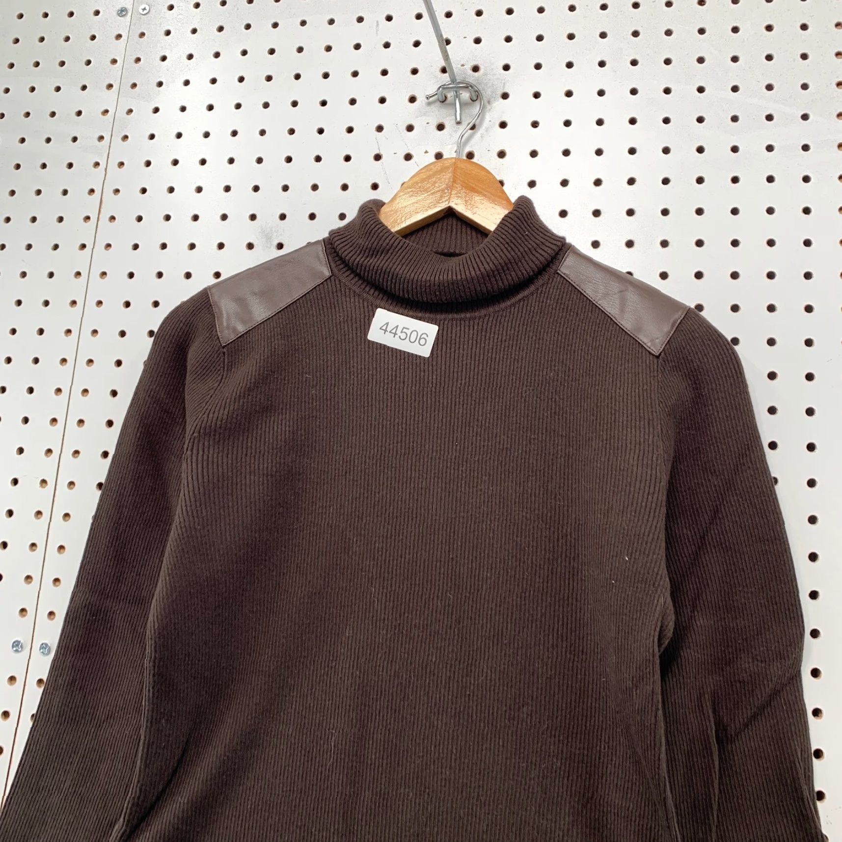 Ralph Lauren Lauren Ralph Lauren Sweater Long Sleeve Turtleneck Brown Faux Leather Elbow Shoulders Ribbed LRL Size L Mens Size US L / EU 52-54 / 3 - 5 Thumbnail