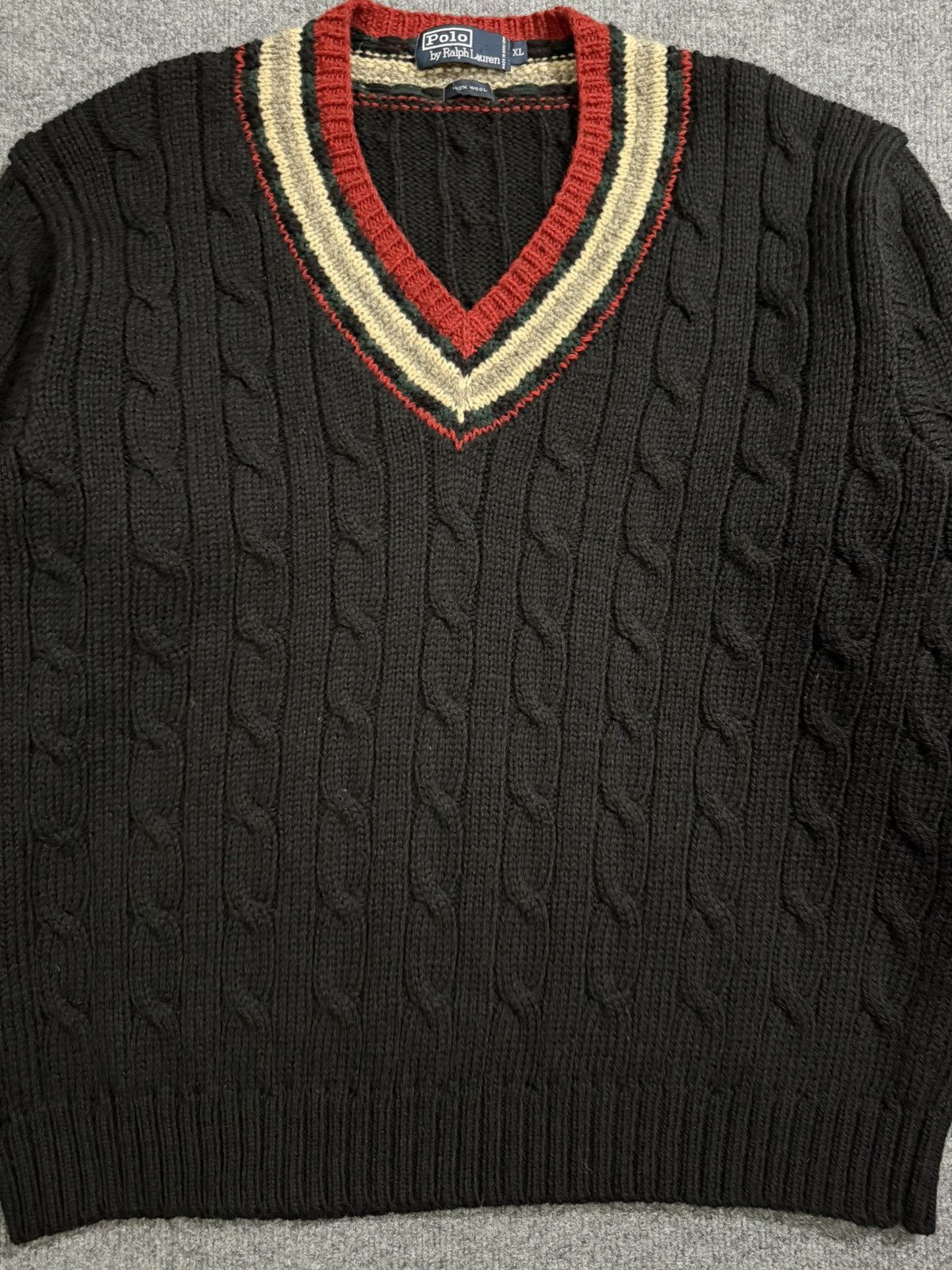 Polo Ralph Lauren Vintage Polo Ralph Lauren Cable Knit V-Neck XL Size US XL / EU 56 / 4 - 2 Thumbnail