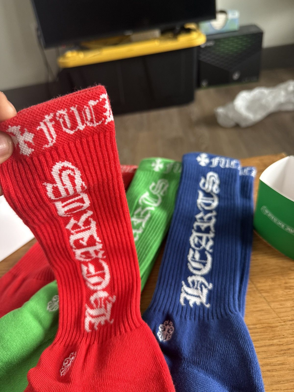 Chrome Hearts CH Fuck You Logo Socks White Red | Grailed