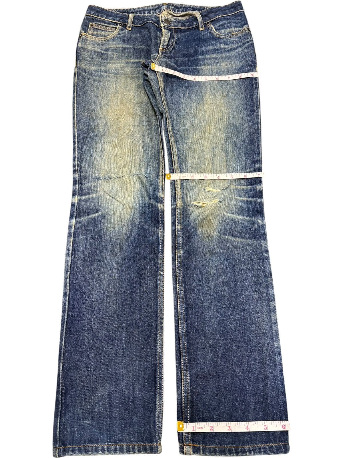 Lucien Pellat-Finet Vintage Japanese Brand Skull Embroidered Distress Jeans Size 29" - 8 Thumbnail