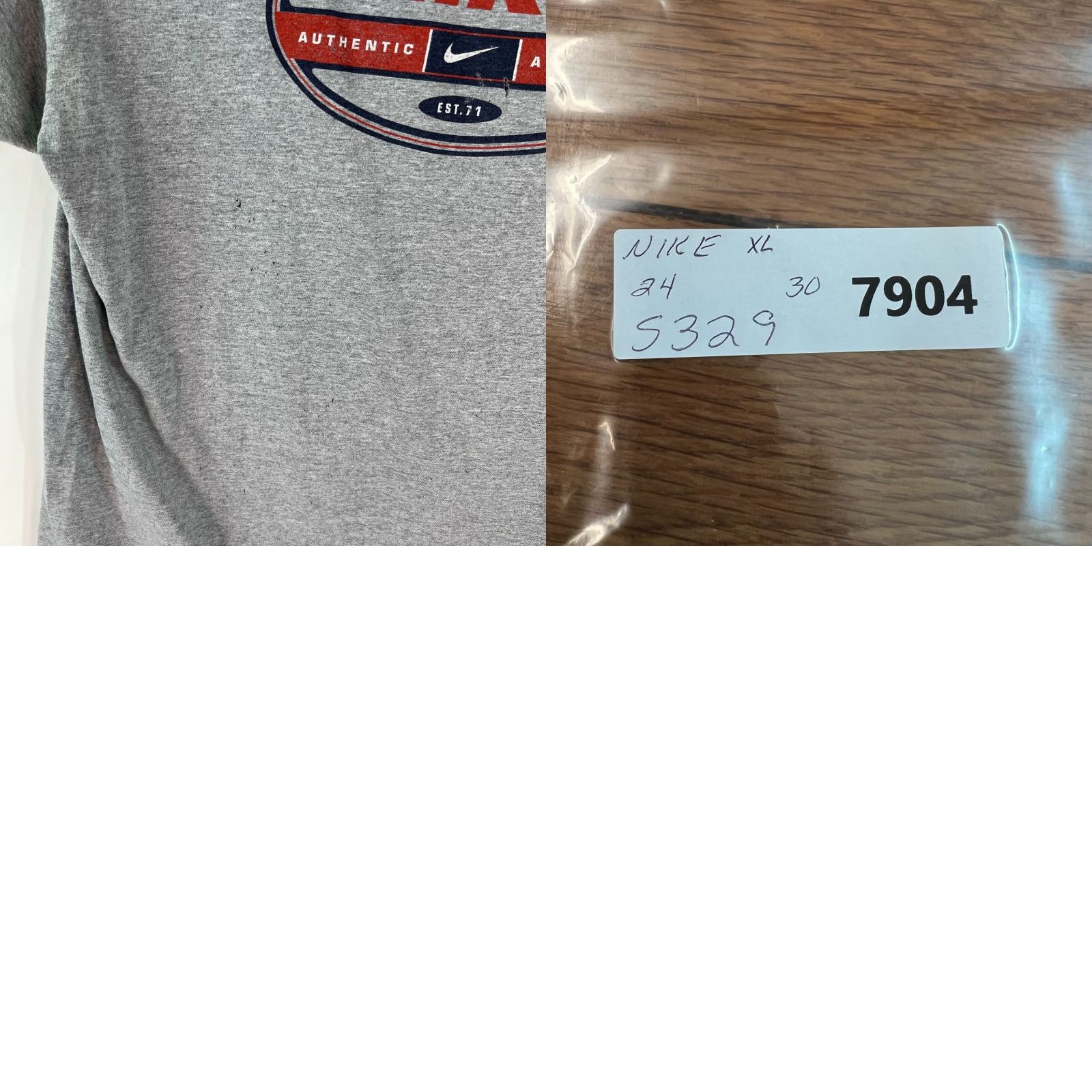 Nike VINTAGE Nike Shirt Adult XL Gray Authentic Athletics Graphic Tee Distressed USA 90s Mens Size US XL / EU 56 / 4 - 8 Thumbnail