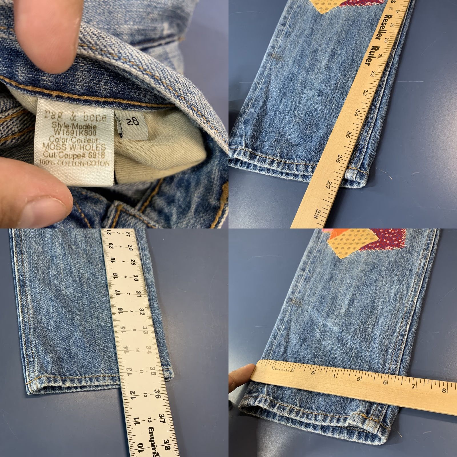 Rag & Bone VINTAGE Rag & Bone Patchwork Denim Jeans Womens Size 28 34x28 Blue Regular 5-Pocket Womens Jeans Size 28" / US 6 / IT 42 - 8 Thumbnail