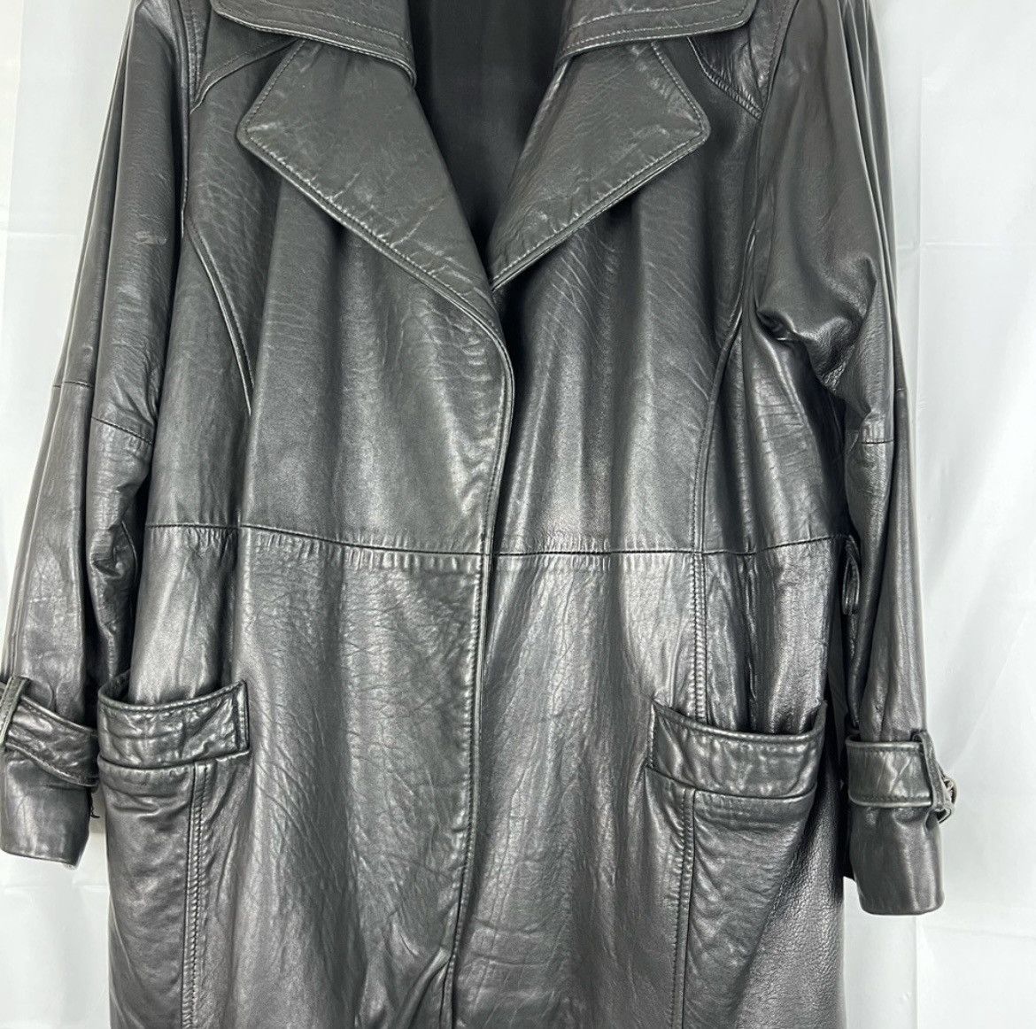 Vintage G-III Black leather trench coat