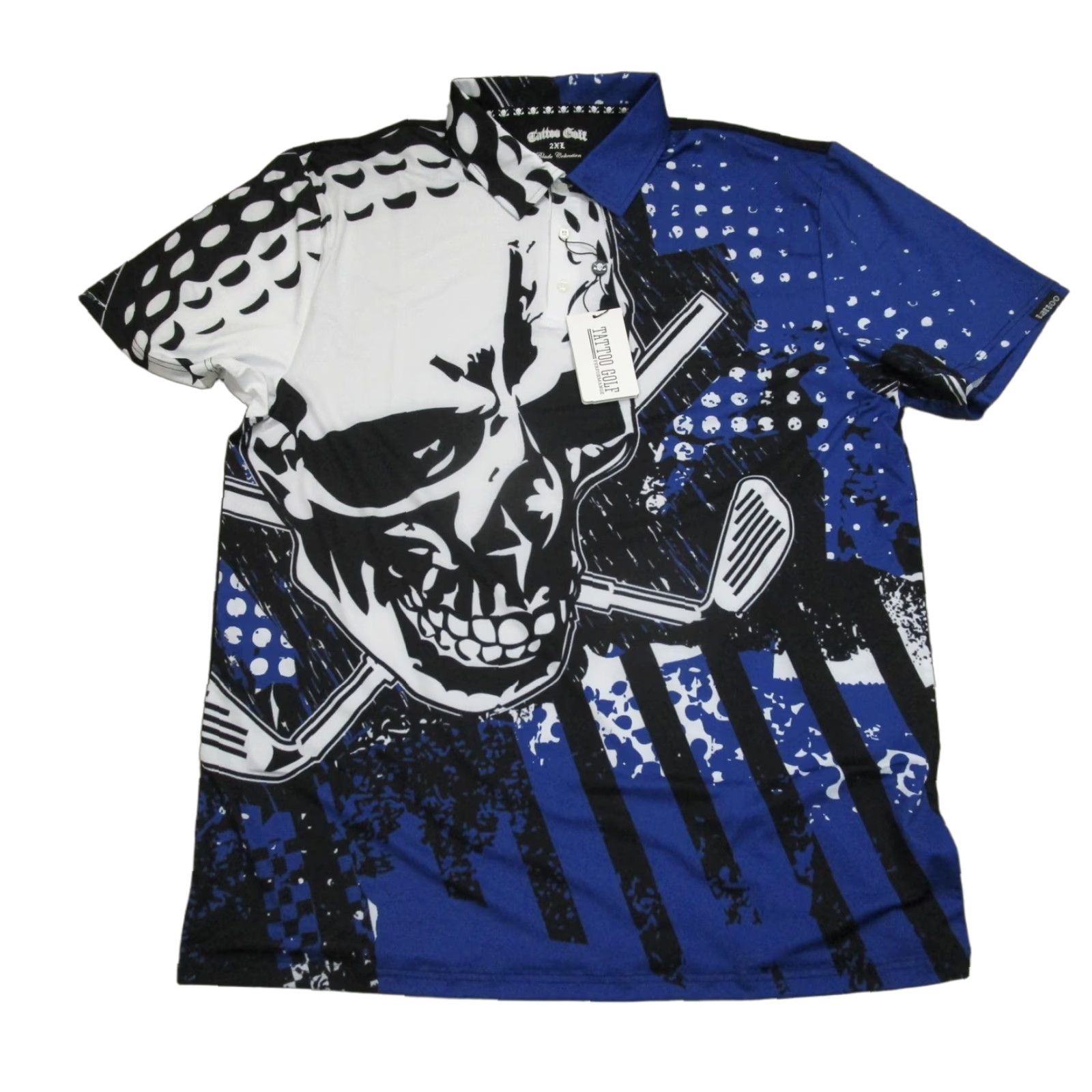 Vintage Tattoo Golf Polo Shirt Mens 2XL Blue Blade Skull Graphic Performance Golf Print Shirt Size US XXL / EU 58 / 5 - 1 Thumbnail