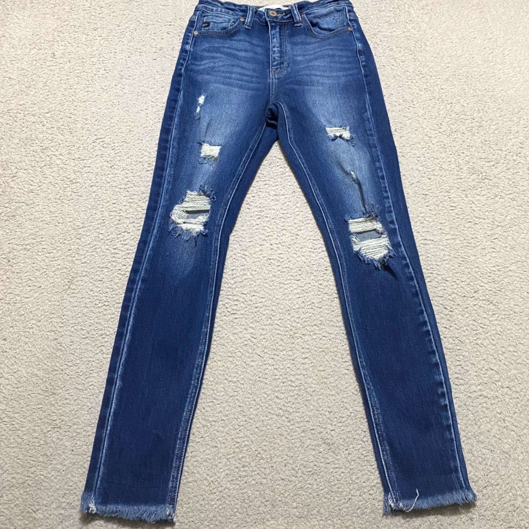 Vintage KanCan Jeans Blue Denim Dark Wash Skinny Distressed Raw Hem Womens Size 25 Regular Size 42" / US 20 - 2 Thumbnail
