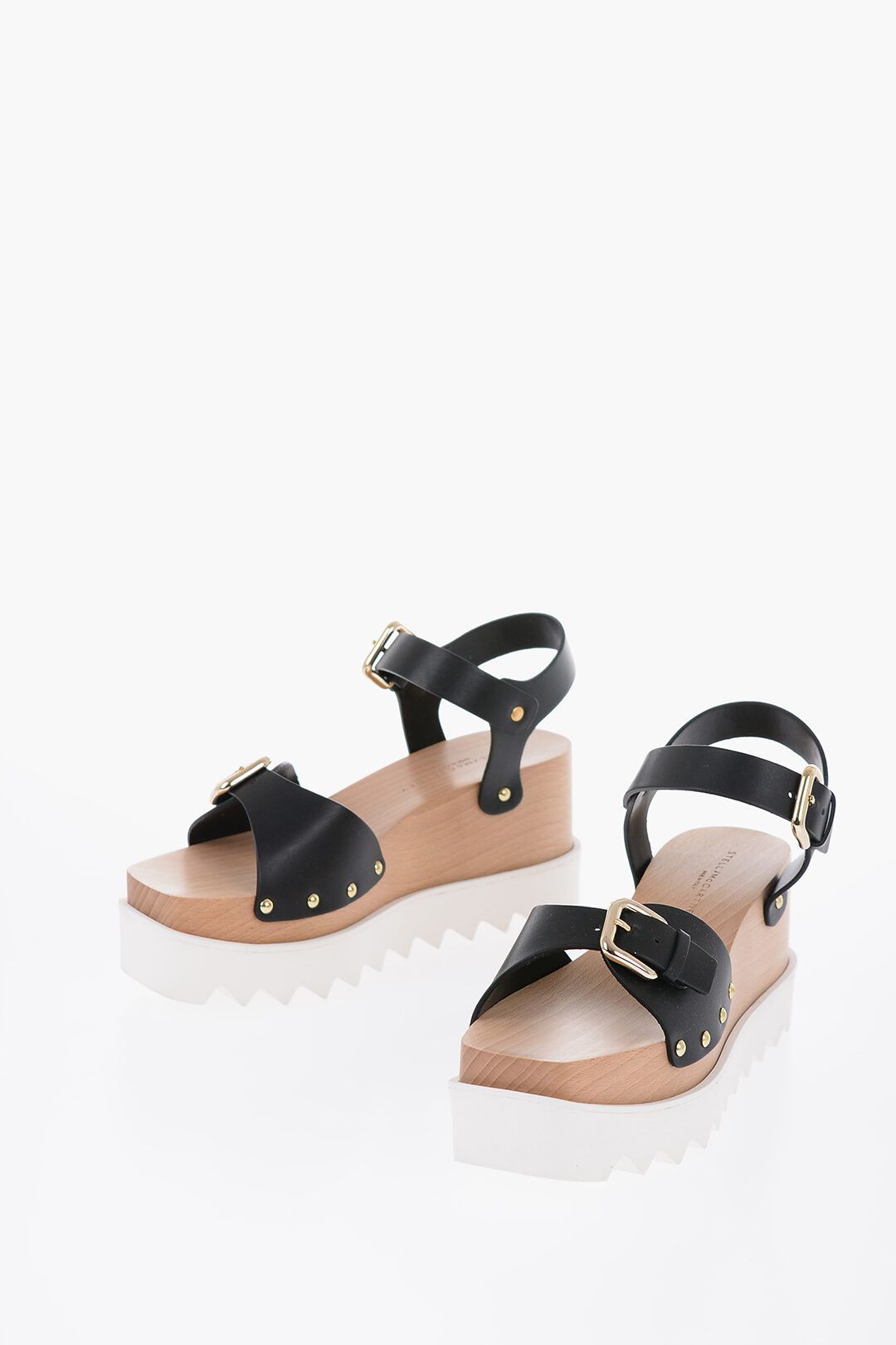 Stella McCartney og1mm0824 Leather Wedged Sandals Embellished With Studs Size US 8 / IT 38 - 2 Thumbnail