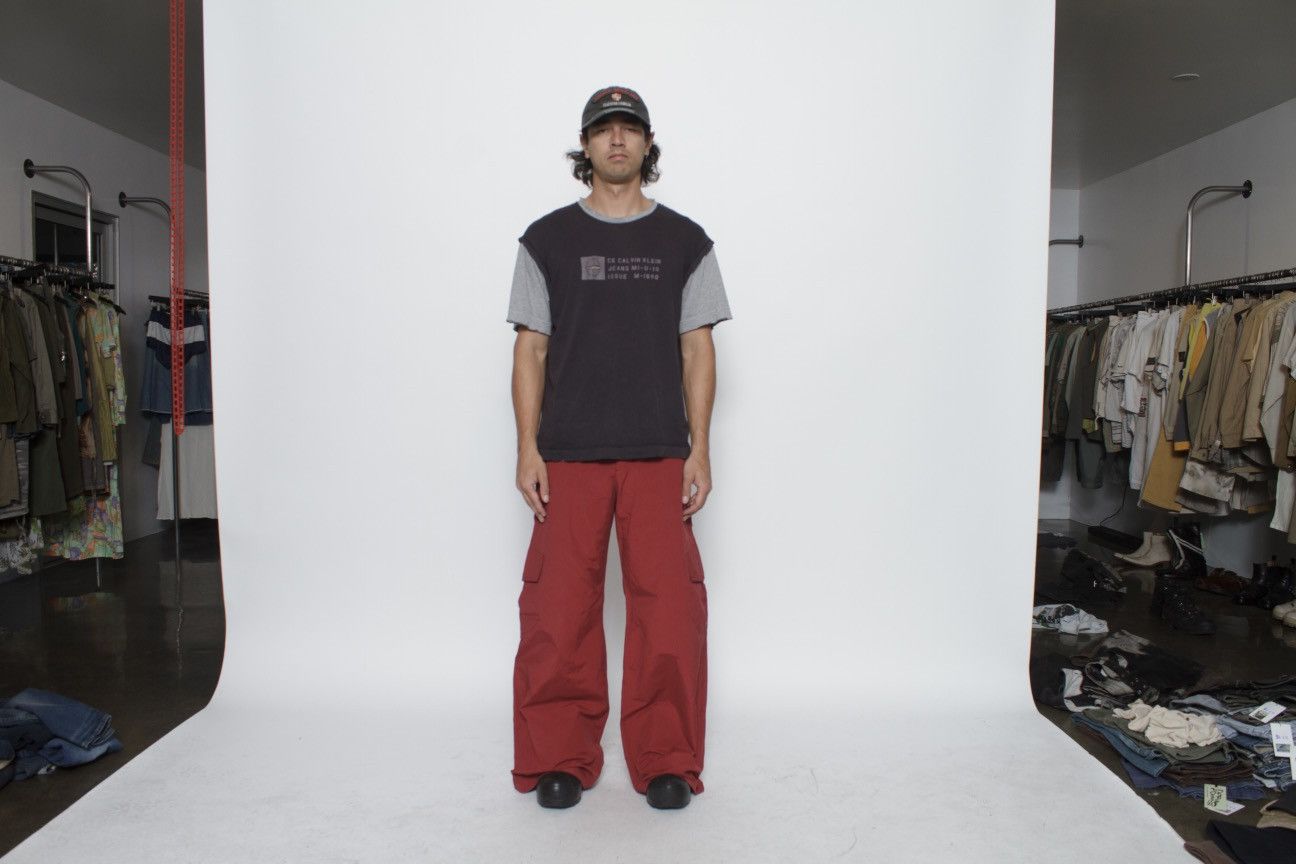 Vintage RED WIDE LEG CARGO POCKET PANTS BY PASH Size US 34 / EU 50 - 2 Thumbnail