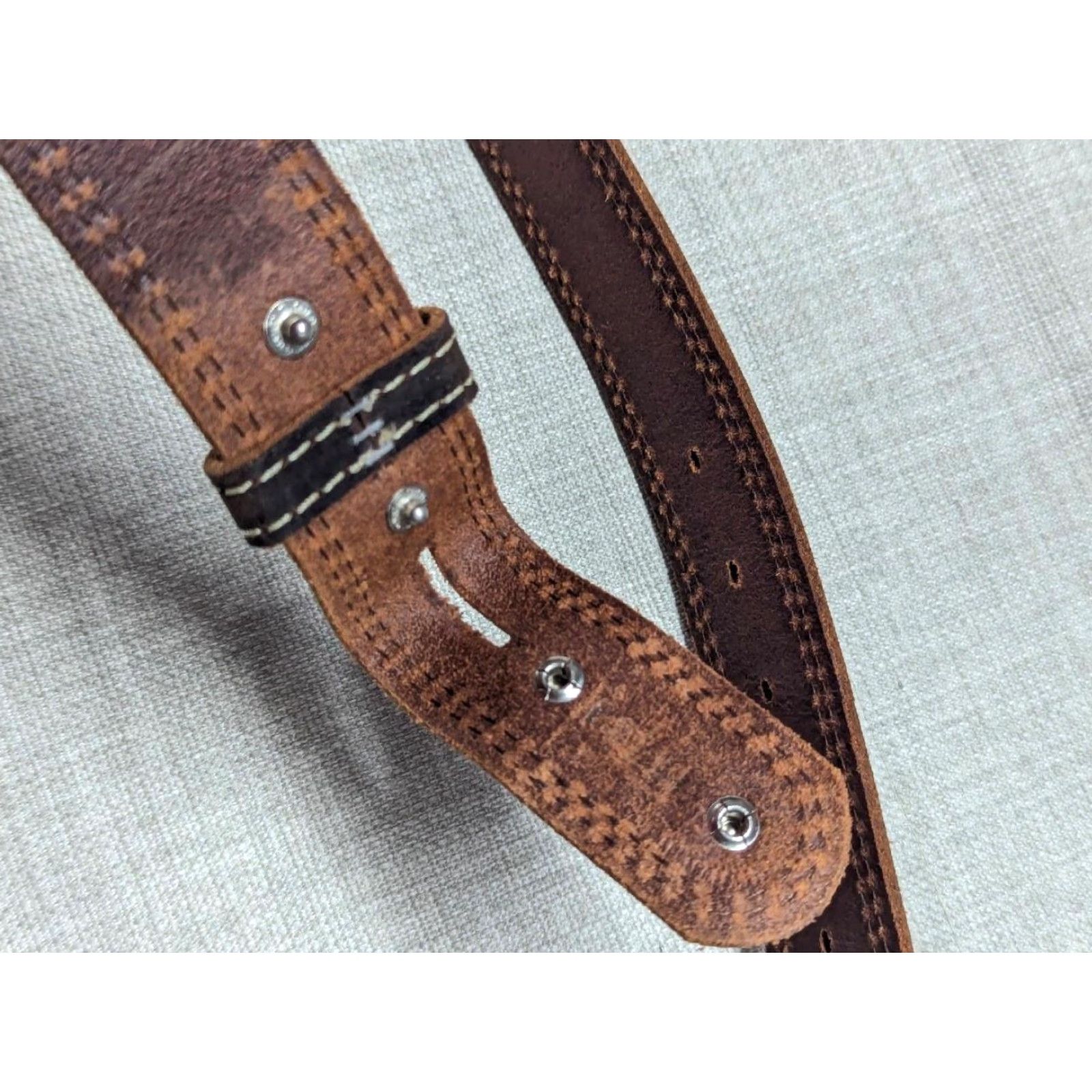 Vintage VINTAGE NOCONA belt Buckle Cowhide Leather 38 Men Brown Stitching Western Belt Size 38 - 6 Thumbnail