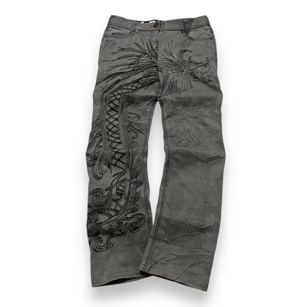 Japanese Brand FLARED HACHIYAMACHO SHIBUYAKU EMBROIDERED DRAGON (з0×40) Size US 30 / EU 46 - 2 Thumbnail