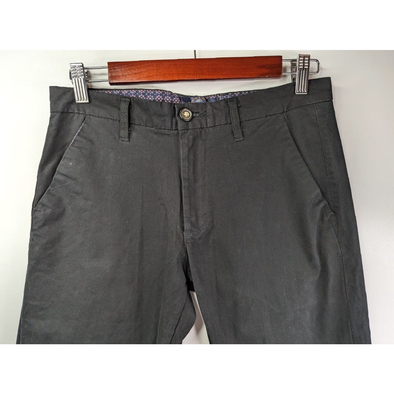 Vintage Across The Pond Signature Line Pants Mens Regular 30x32 Chino Black 5-Pocket Design Casual Cotton Spandex Straight Belted Flat Front Size US 30 / EU 46 - 4 Thumbnail