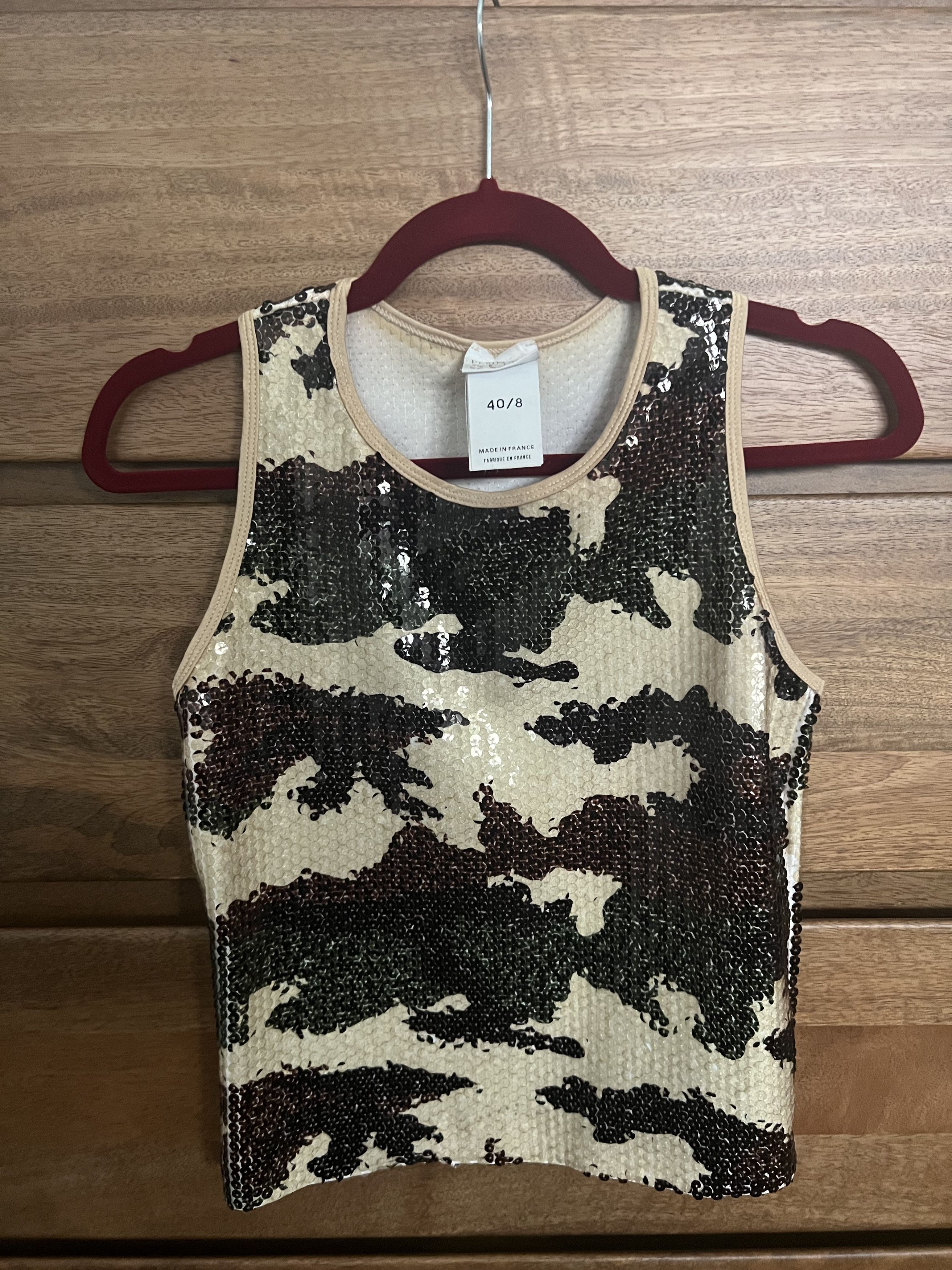 image of Vintage Plein Sud Sequin Camo Tank Top in Green, Women's (Size Medium)