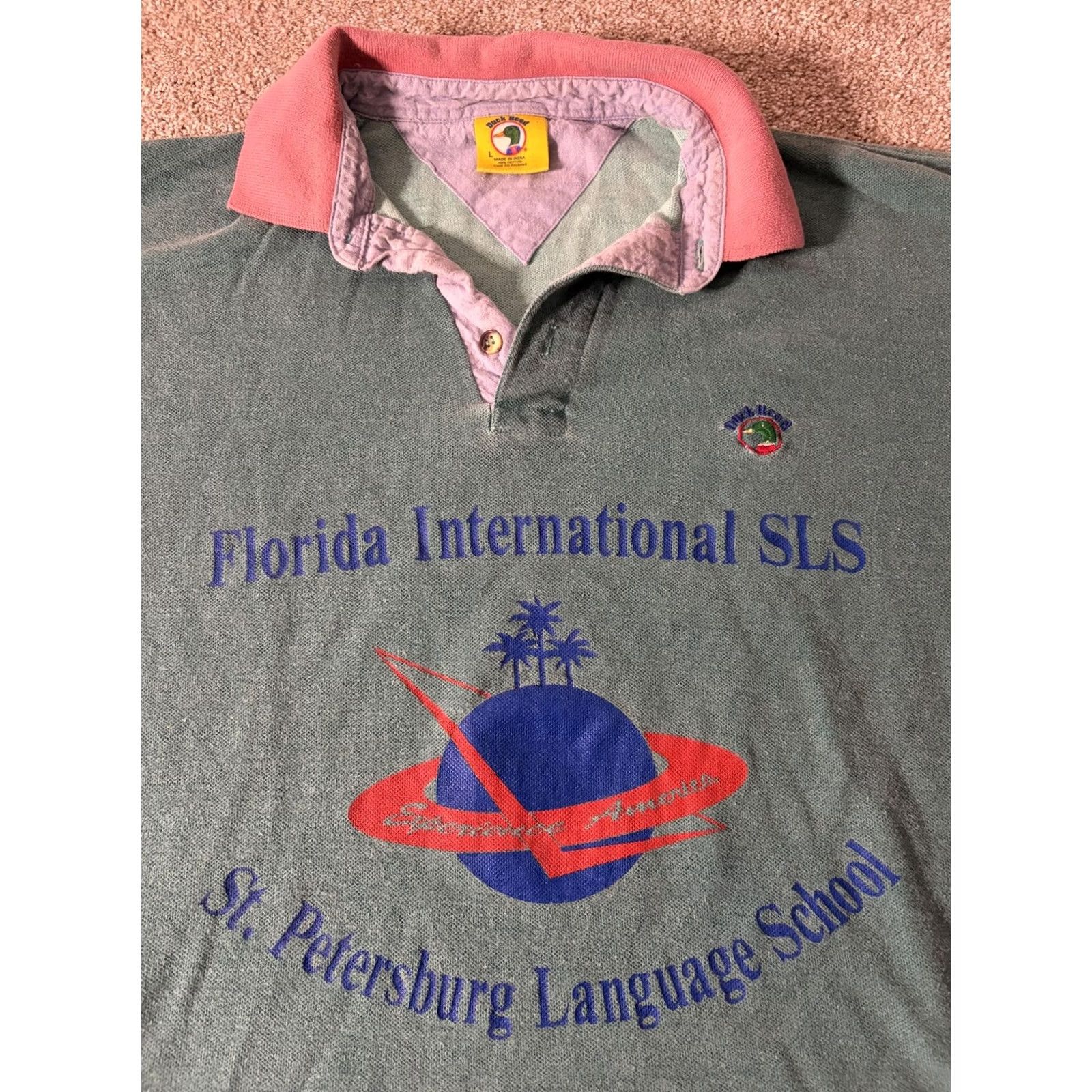 Vintage Duck Head Polo Shirt Mens Large Green Florida SLS Language School Graphic Logo Polo Shirt Casual Summer Size US L / EU 52-54 / 3 - 2 Thumbnail