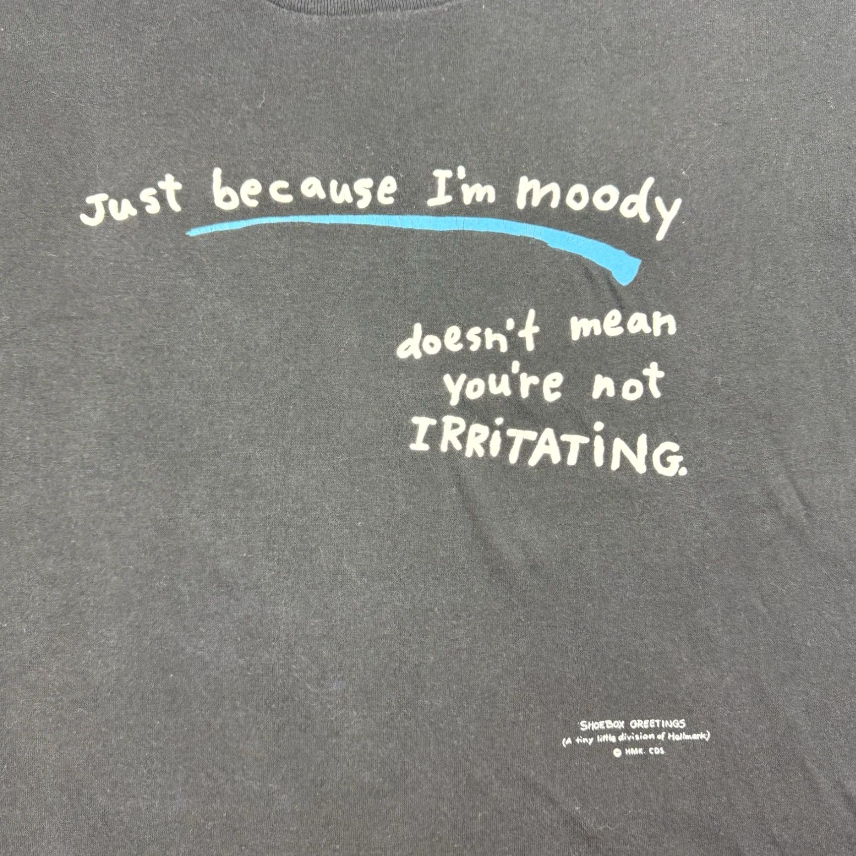 Vintage VINTAGE Hallmark Moody Irritated T Shirt Mens Large Black 90s Graphic Print Funny Crew Neck 90s Mens Size US L / EU 52-54 / 3 - 3 Thumbnail