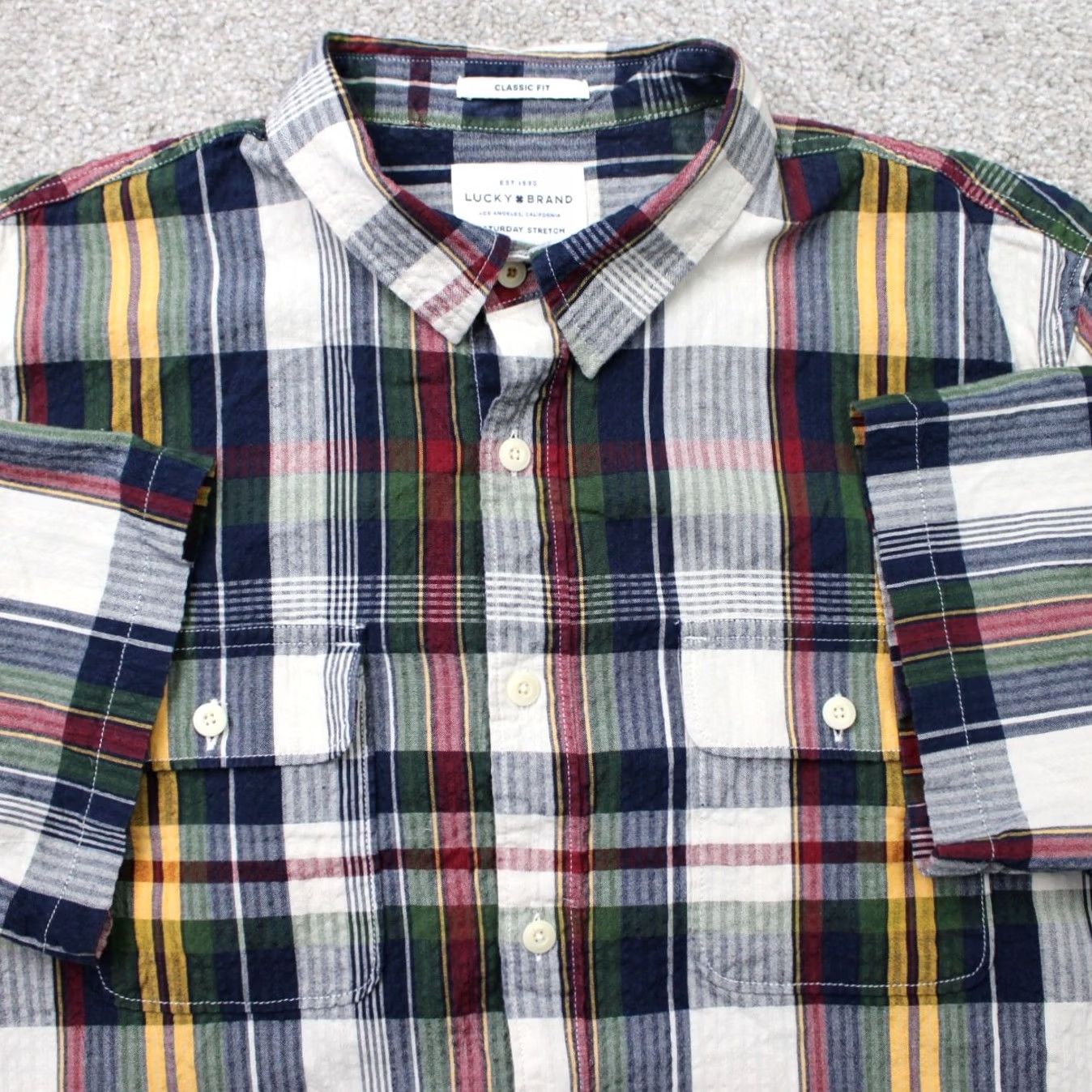 Lucky Brand Lucky Brand Shirt Men Large Colorful Saturday Stretch Classic Fit S/S Plaid Button-Up Casual Formal Workwear 90s Mens Size US L / EU 52-54 / 3 - 2 Thumbnail