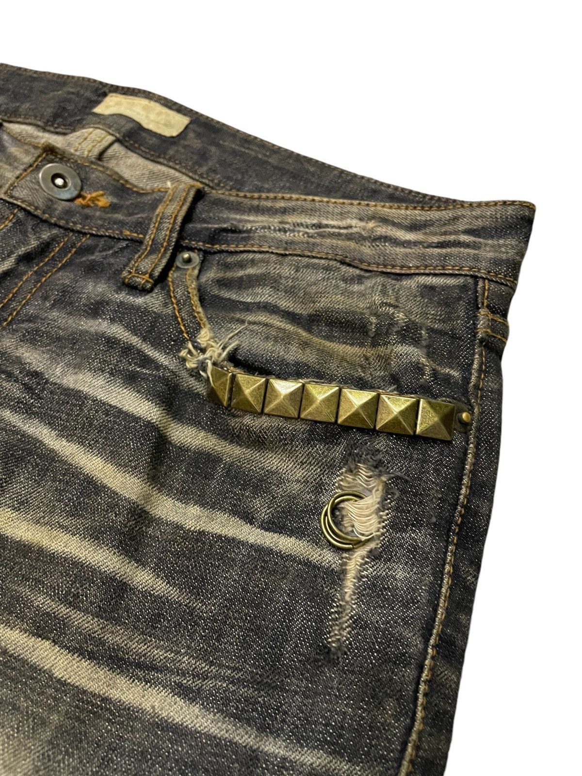 Japanese Brand G.O.A Pierced & Studded Honeycomb Claw Mark Mud Flare Jeans Size US 30 / EU 46 - 9 Thumbnail