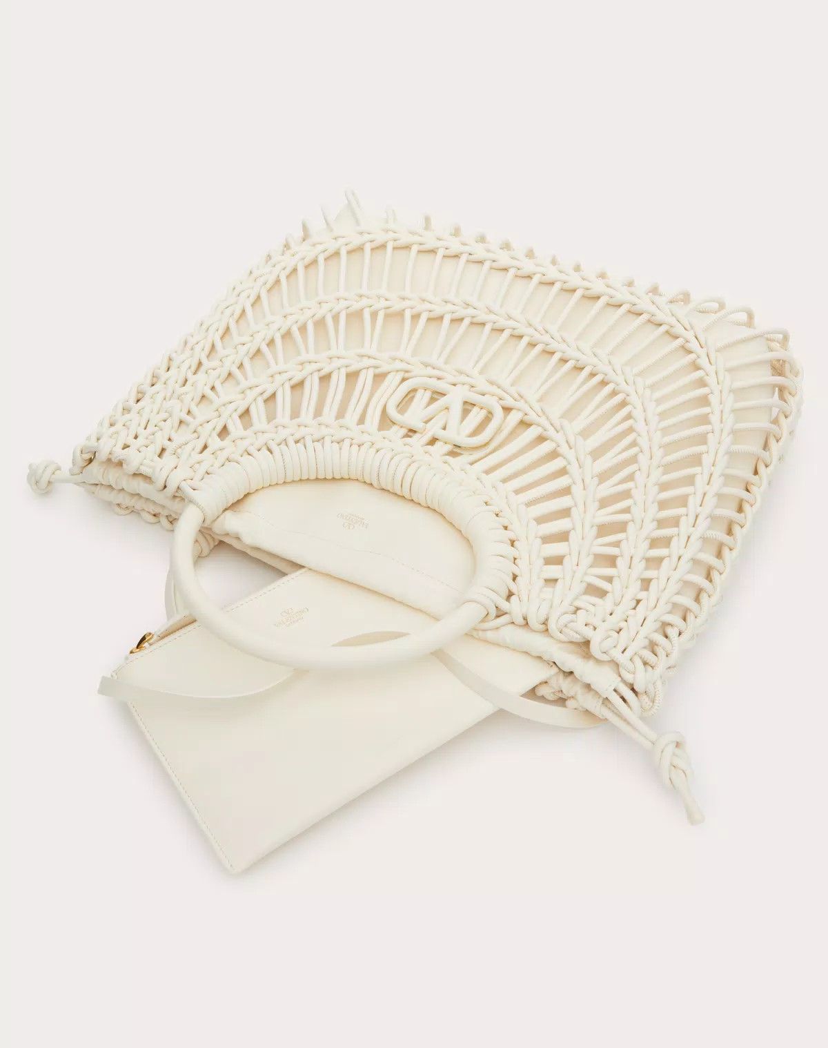 Valentino oc11z0725 Size:OS/Allknots Woven Leather Shopper in White Size ONE SIZE - 5 Thumbnail