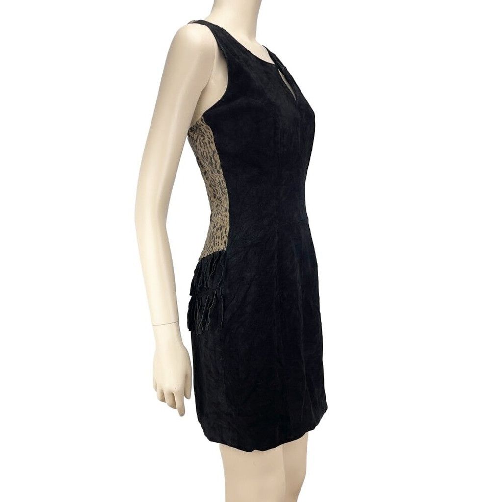 Vintage CHIA 90’s VTG Suede Leopard Fringes Party Mini Dress Size L / US 10 / IT 46 - 1 Thumbnail