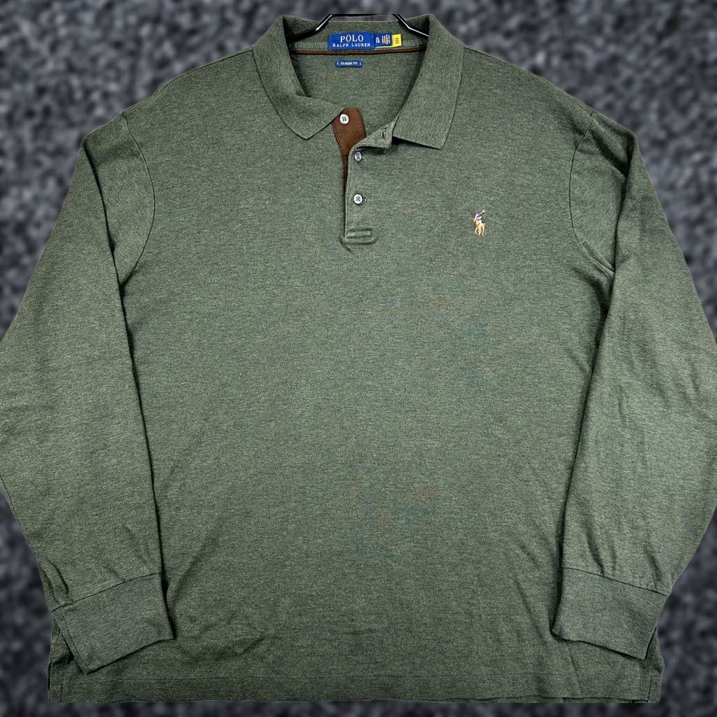 Polo Ralph Lauren Men XL Green Classic Fit Soft Cotton Pony L/S Polo Shirt