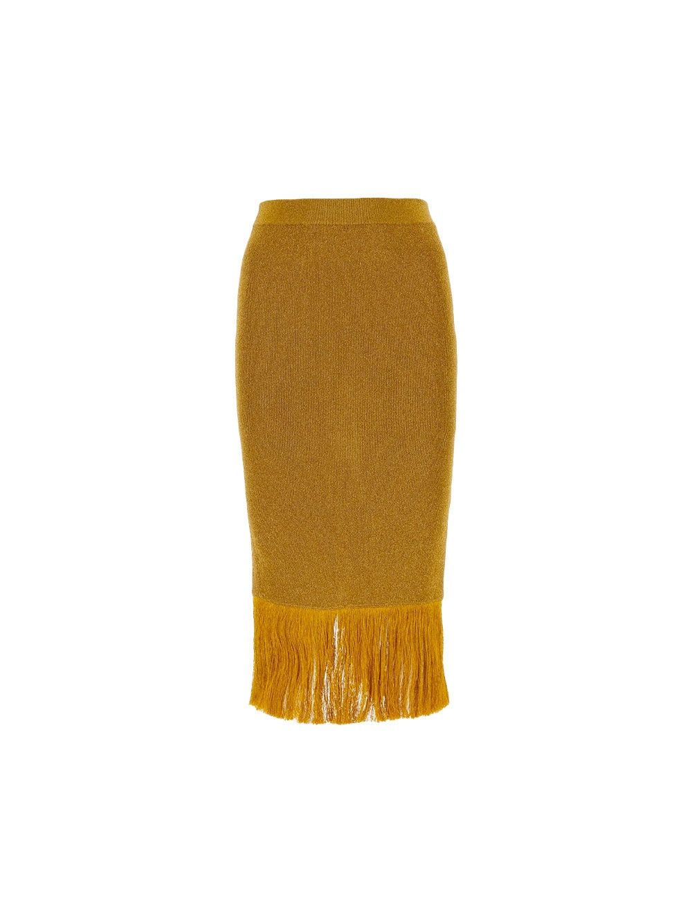 Bottega Veneta o1bcso1str0725 Fringed Hem Lurex Ribbed Midi Skirt Mustard Size 34" / US 12 / IT 48 - 1 Thumbnail