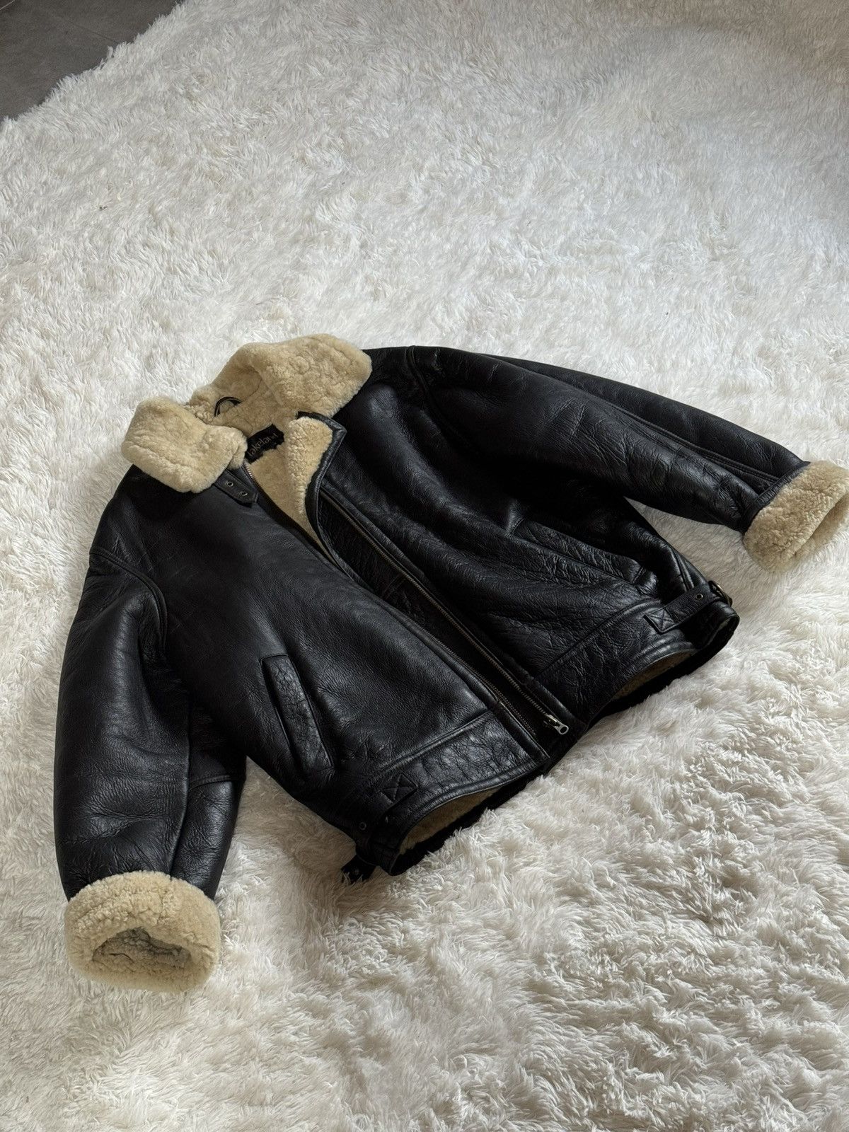 Japanese Brand Lakeland black leather shearling wool aviator jacket Size US L / EU 52-54 / 3 - 11 Thumbnail