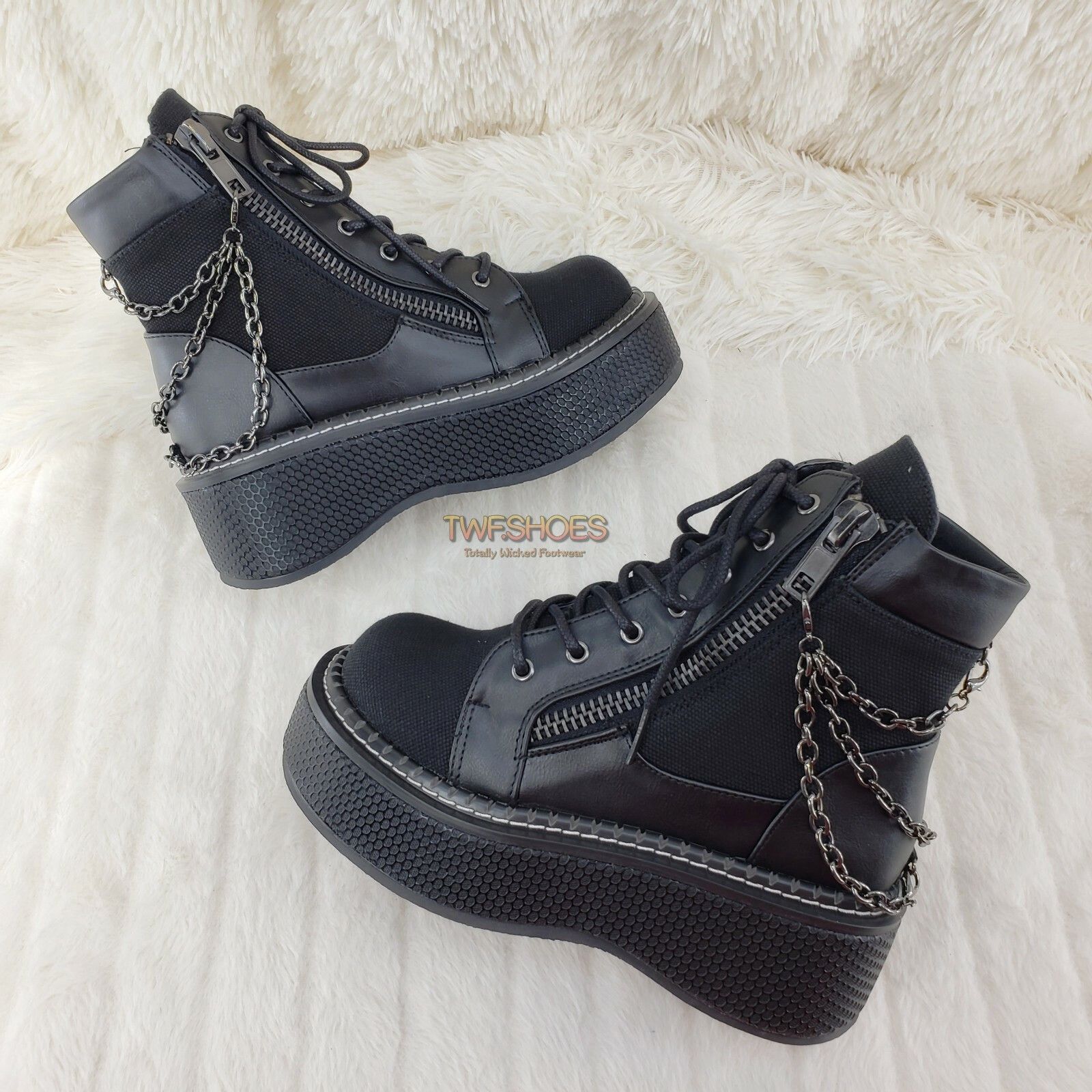 Other DEMONIA Emily 114 Black Canvas 2" Platform Punk Goth Ankle B Size US 7 / IT 37 - 6 Thumbnail