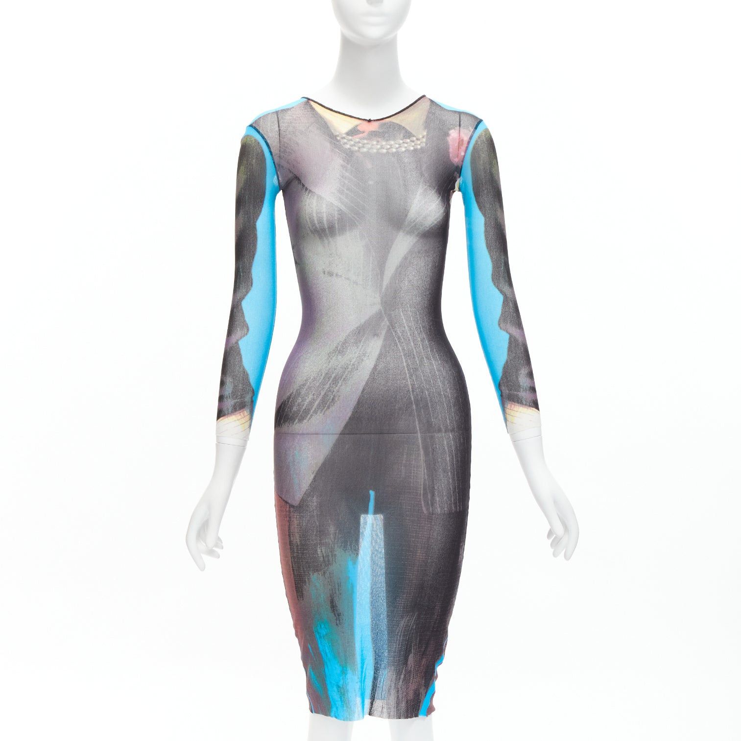 Jean Paul Gaultier rare JEAN PAUL GAULTIER MAILLE 1997 Vintage Runway tromp loeil body print sheer dress Size S / US 4 / IT 40 - 1 Thumbnail