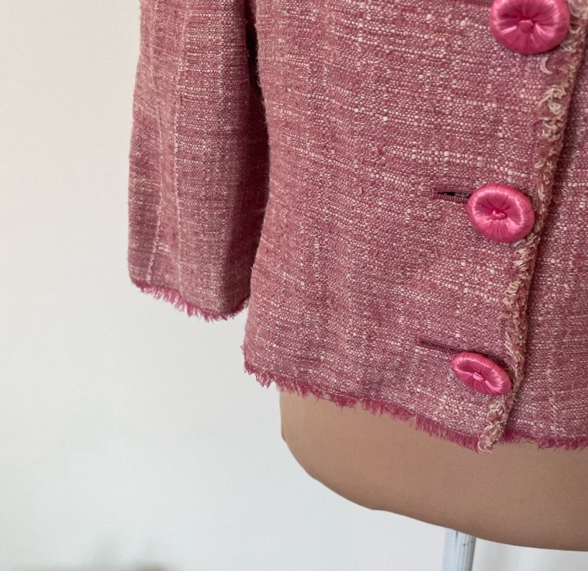 Moschino Moschino Tweed Knit Raw Edge Embellished Collarless Jacket Size M / US 6-8 / IT 42-44 - 6 Thumbnail