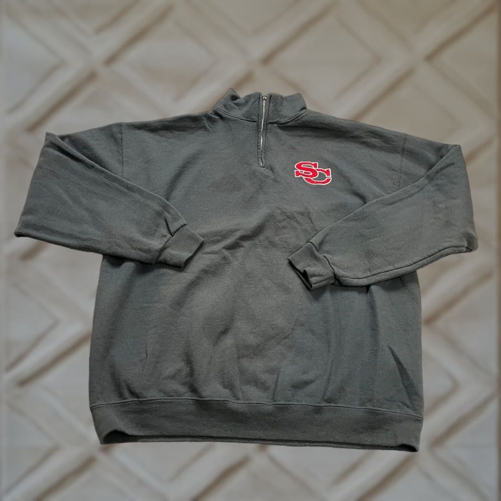 Jerzees Jerzees Sweatshirt Mens XL 1/4 Zip Mock Neck Fleece Gray Cotton Polyester Pullover Regular Sports University Classic Size US XL / EU 56 / 4 - 1 Thumbnail