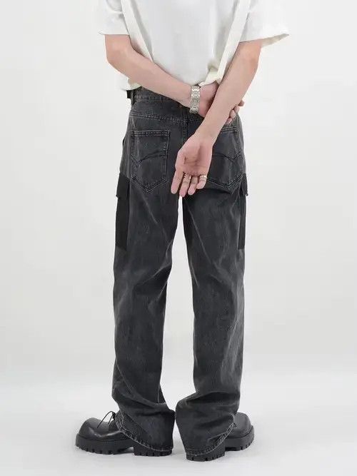 Japanese Brand Black y2k two tone patchwork denim jeans Size US 32 / EU 48 - 4 Thumbnail