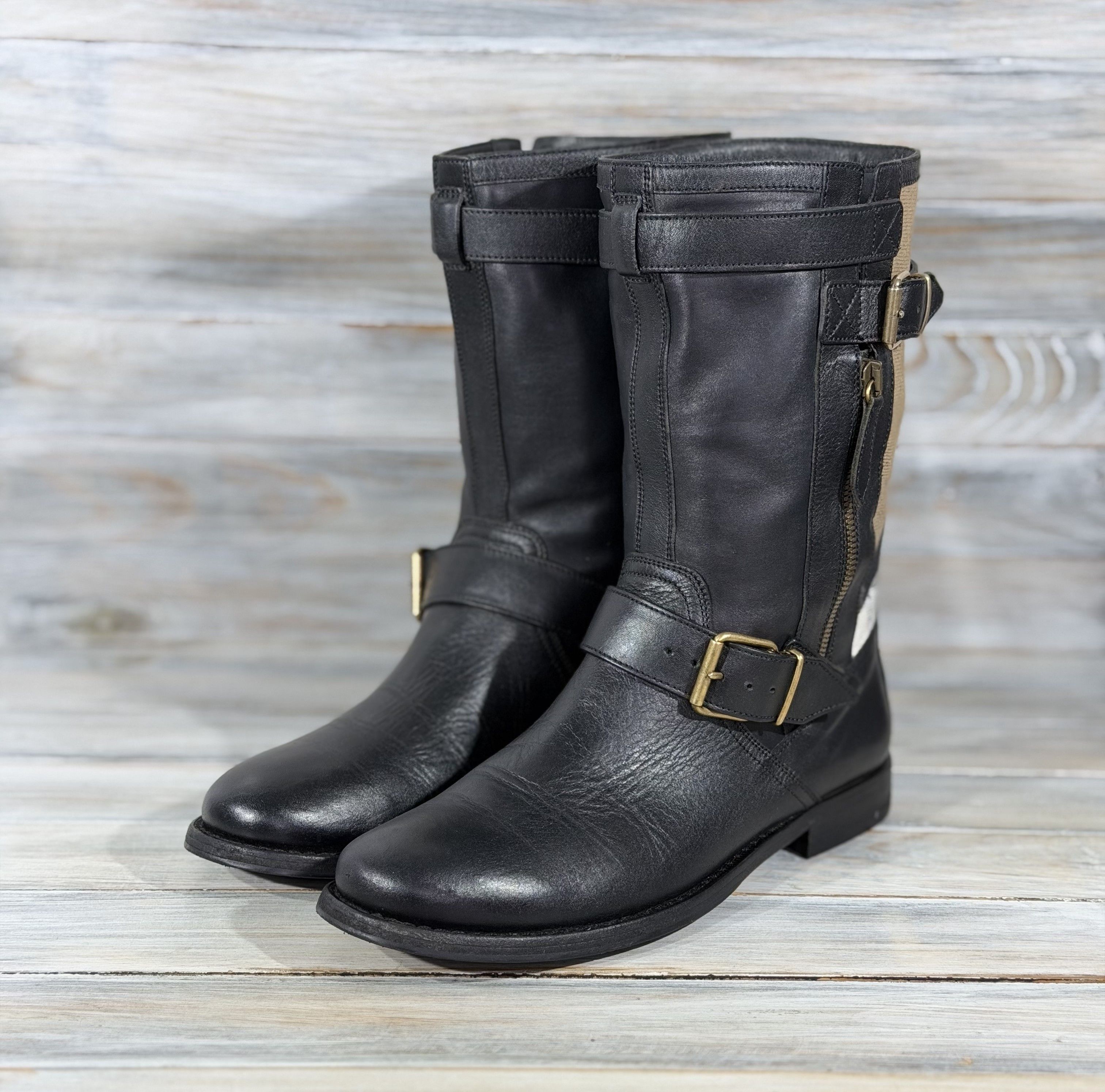 Burberry BURBERRY Nova Check Grantville Biker Leather Boots Italy Size US 8 / IT 38 - 20 Thumbnail