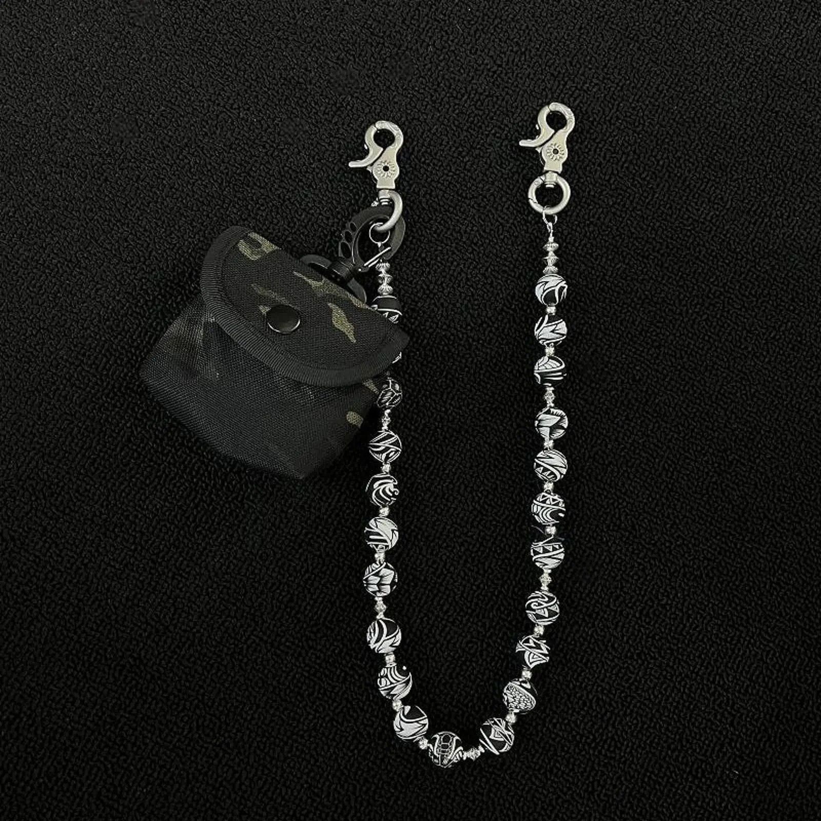Vintage Camouflage Beaded Wallet Chain with Pouch, Pants Chain Size ONE SIZE - 2 Thumbnail